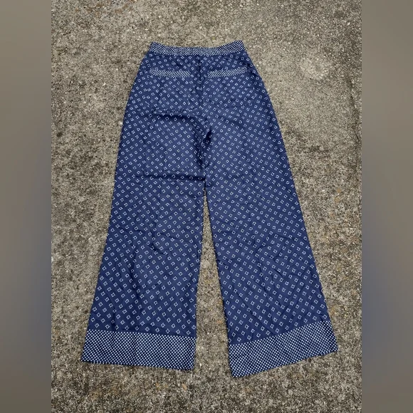Polo Ralph Lauren Silk Palazzo Pants Geo Polka Dot Blue - Picture 4 of 7